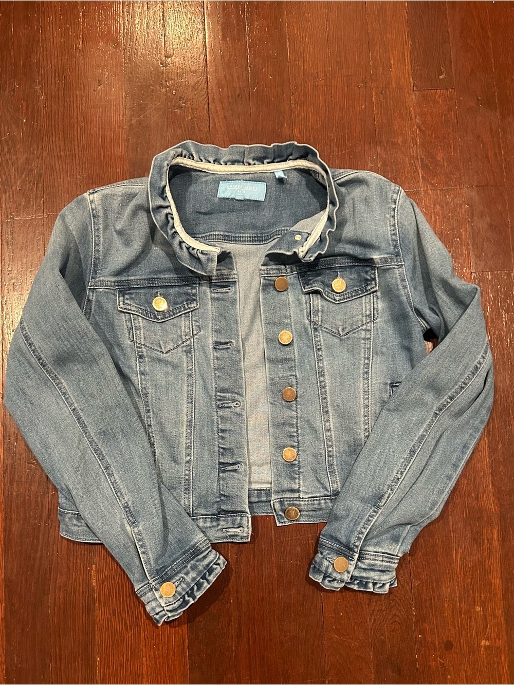 Draper James Light Blue Ruffle-Collar Denim Jacket